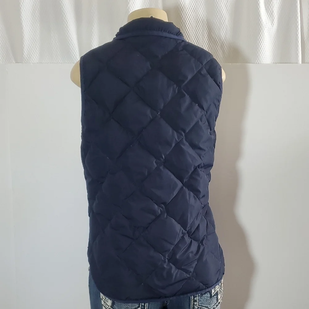 J.Crew Navy Vest with Gold Zipper Size M 60% Down Remainder Waterfowl Feathers